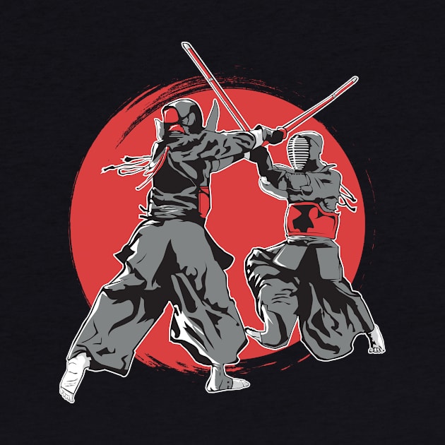 Japanese Kendo fighter t-shirt by philerup